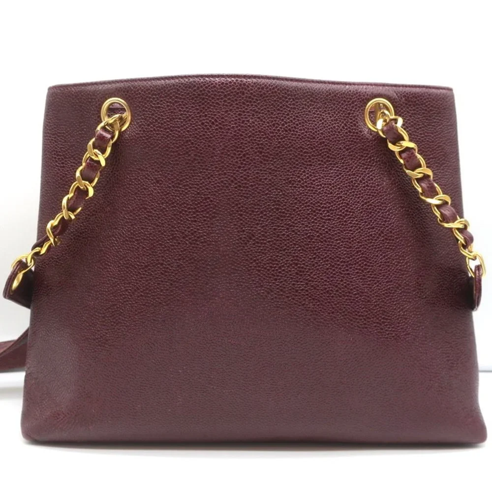 VINTAGE CHANEL 1990S CC FRONT POCKET TOTE BORDEAUX CAVIAR LEATHER SHOULDER BAG - Picture 6 of 12